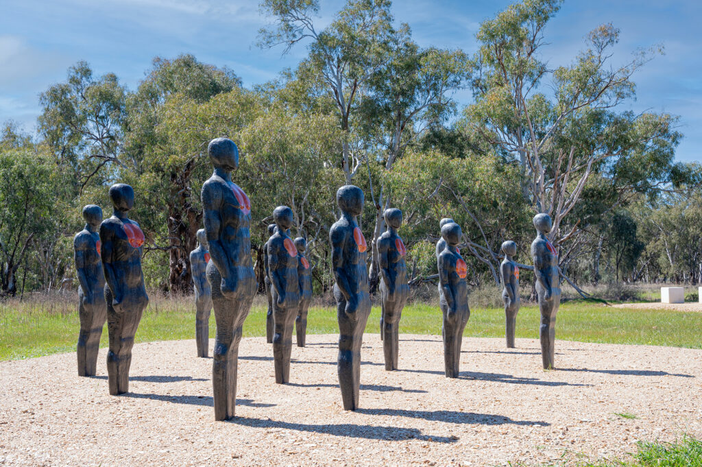 Between the Silence and the Heartbeat Sculptures down the Lachlan